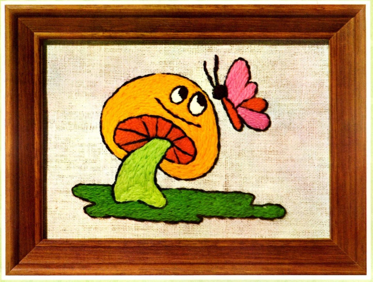 Vintage Printable Crewel Embroidery Pattern Cute Mushroom Butterfly Kitsch Design PDF Instant Digital Download