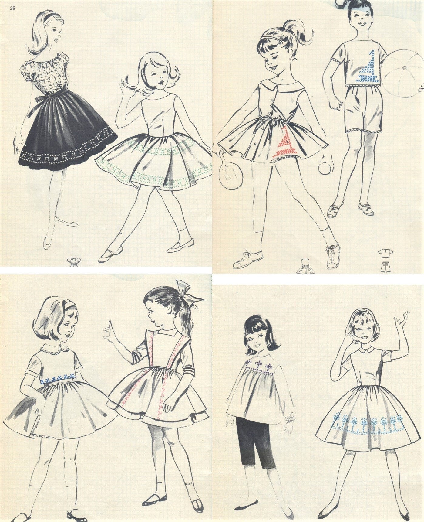 Vintage Cross Stitch Patterns Designs for Ginghams c. 1961 Printable PDF Instant Digital Download 15 Retro Embroidery Designs Fabric Borders