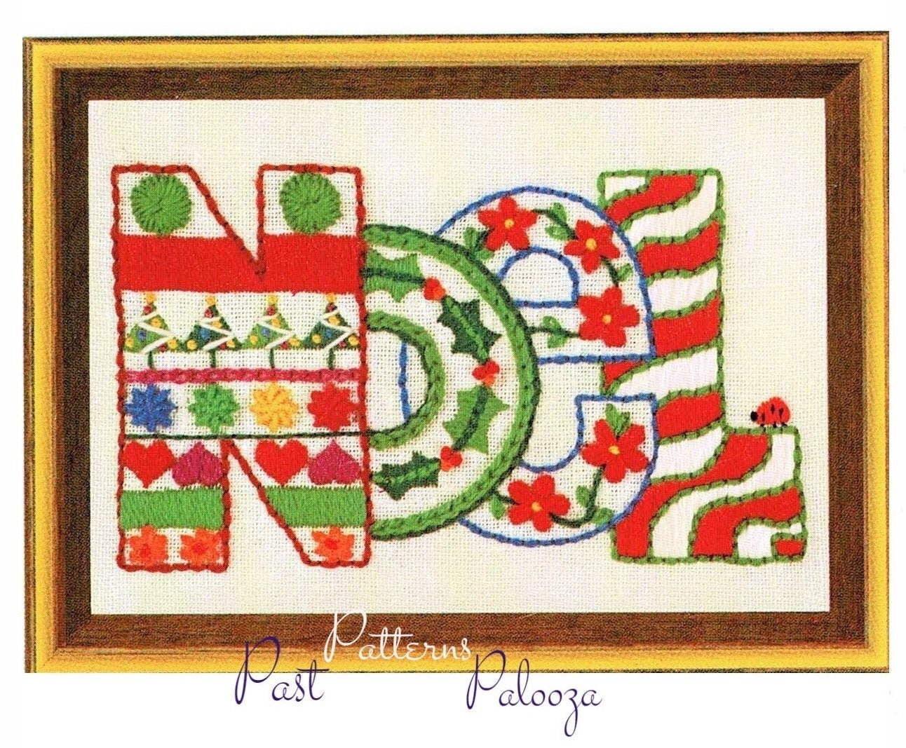 Vintage Crewel Embroidery Christmas Pattern NOEL PDF Instant Download Mini Stitchery Holiday Motif Sampler 5x7