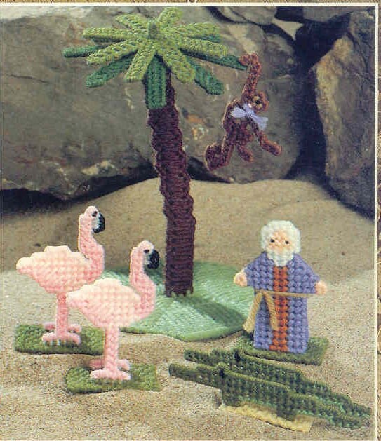 Vintage Plastic Canvas Noahs Ark Toy Play Set Tissue Box Cover and Hanging Mobile TWO Patterns PDF Instant Digital Download 7 Mesh