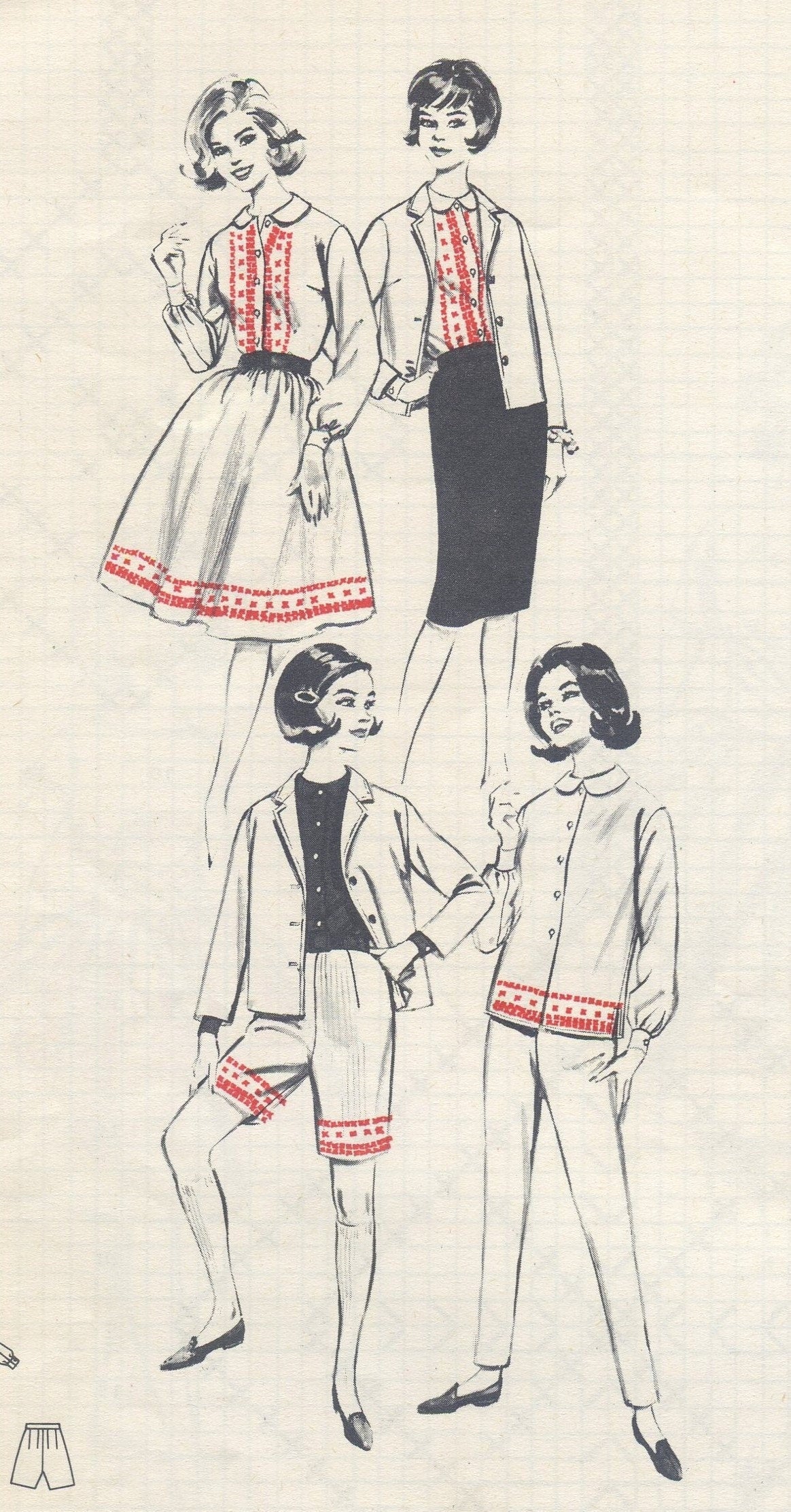 Vintage Cross Stitch Patterns Designs for Ginghams c. 1961 Printable PDF Instant Digital Download 15 Retro Embroidery Designs Fabric Borders
