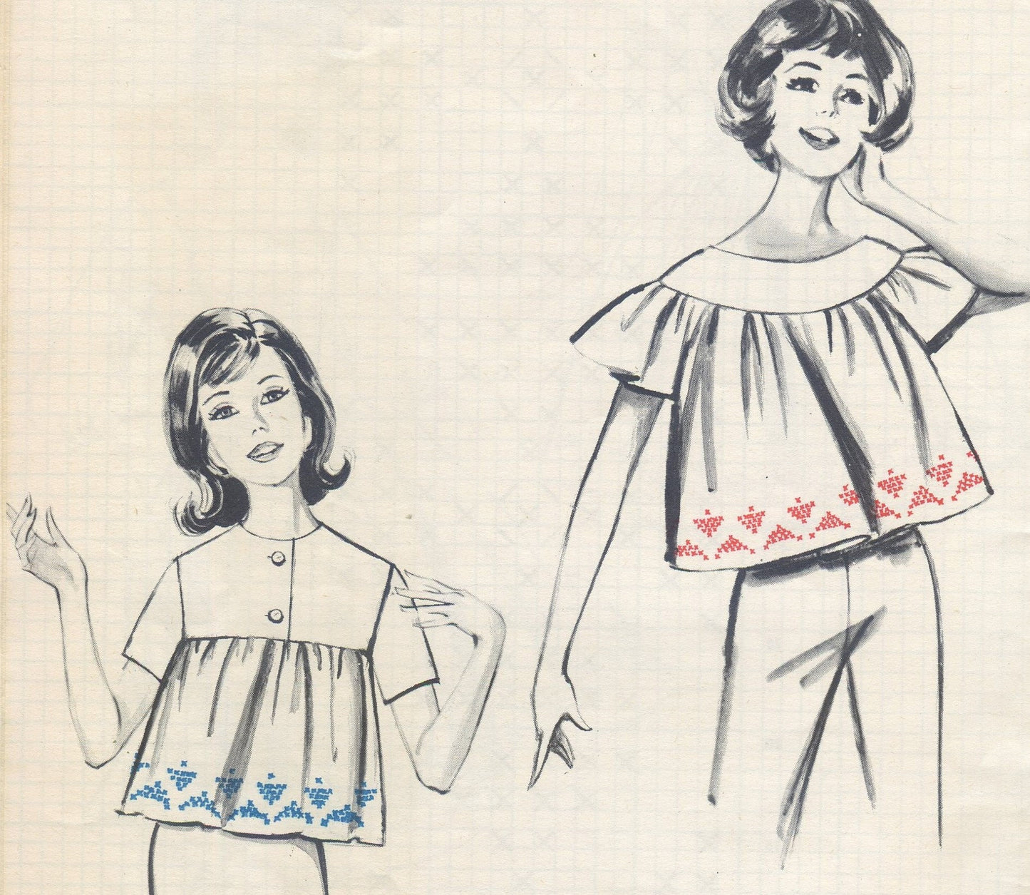 Vintage Cross Stitch Patterns Designs for Ginghams c. 1961 Printable PDF Instant Digital Download 15 Retro Embroidery Designs Fabric Borders