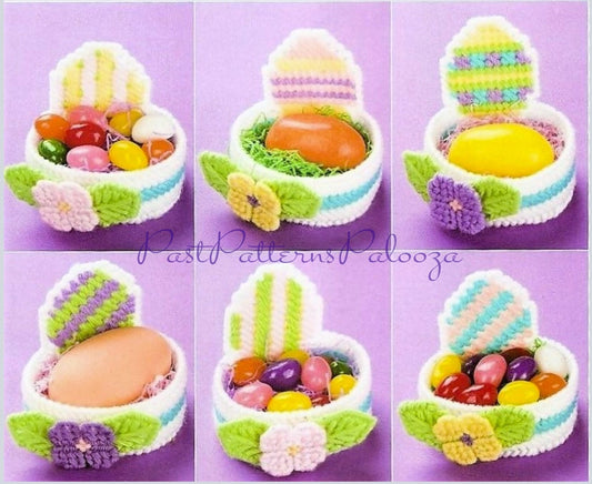 Vintage Plastic Canvas Pattern 3" Mini Easter Egg Treat Holders Jellybean Cups PDF Instant Digital Download Miniature Chocolate Egg Baskets