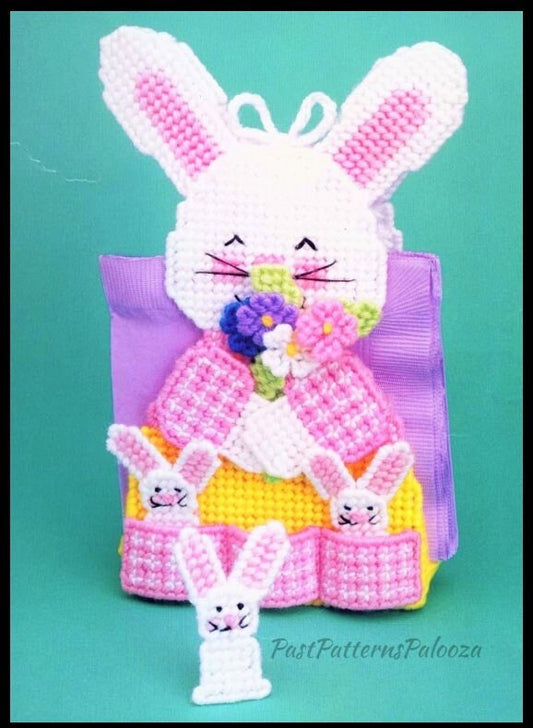 Vintage Plastic Canvas Pattern 9" Spring Easter Bunny Napkin Holder Centerpiece PDF Instant Digital Download Easter Party Table Decor