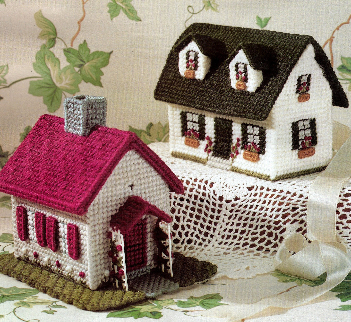 Vintage Plastic Canvas English Cottages Houses Patterns PDF Instant Digital Download 9 Designs Recipe Holders Potpourri Containers 7 Mesh