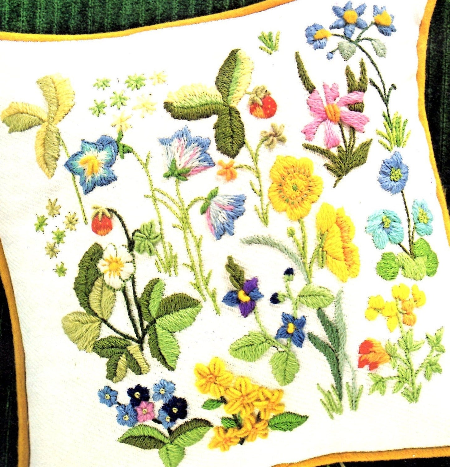 Vintage Crewel Embroidery Pattern Field Flowers Woodland Wildflowers Foliage Berries Blossoms Needlepoint PDF Instant Digital Download