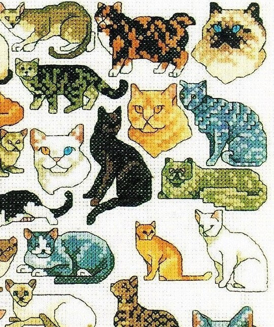 Vintage Cross Stitch Patterns Mini Kitty Cat Motifs PDF Instant Digital Download Embroidery 56 Purebred Cat Breeds Designs A1