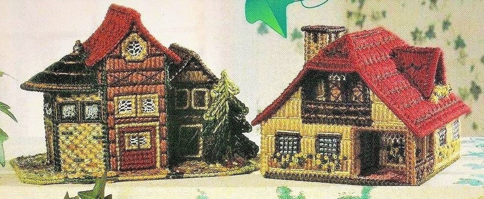 Vintage Plastic Canvas Pattern Rustic European Country Cottages Houses Village PDF Instant Digital Download 4 Cottage Designs 7 Count