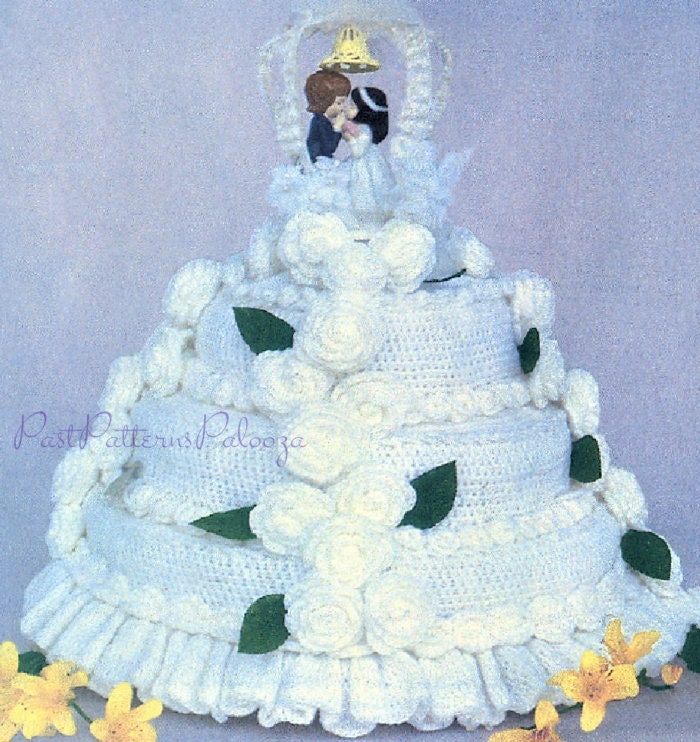 Vintage Crochet Pattern 12" Tiered Wedding Cake PDF Instant Digital Download 3 Layer Roses Centerpiece Anniversary Bridal Shower 3 Ply