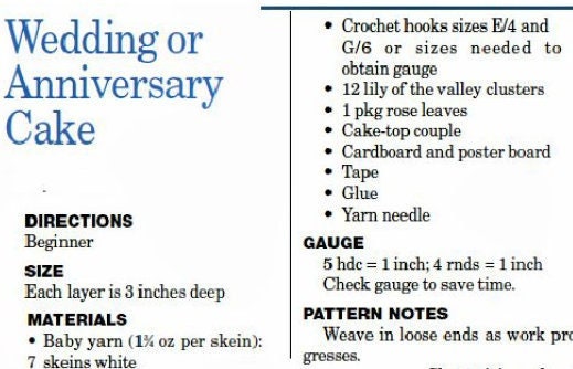 Vintage Crochet Pattern 12" Tiered Wedding Cake PDF Instant Digital Download 3 Layer Roses Centerpiece Anniversary Bridal Shower 3 Ply