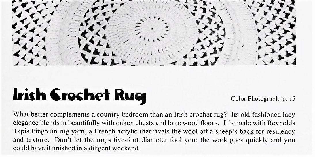 Vintage Crochet Pattern 5' Round Irish Crochet Area Rug PDF Instant Digital Download Pretty Mesh Lace & Braided Fringed Rug