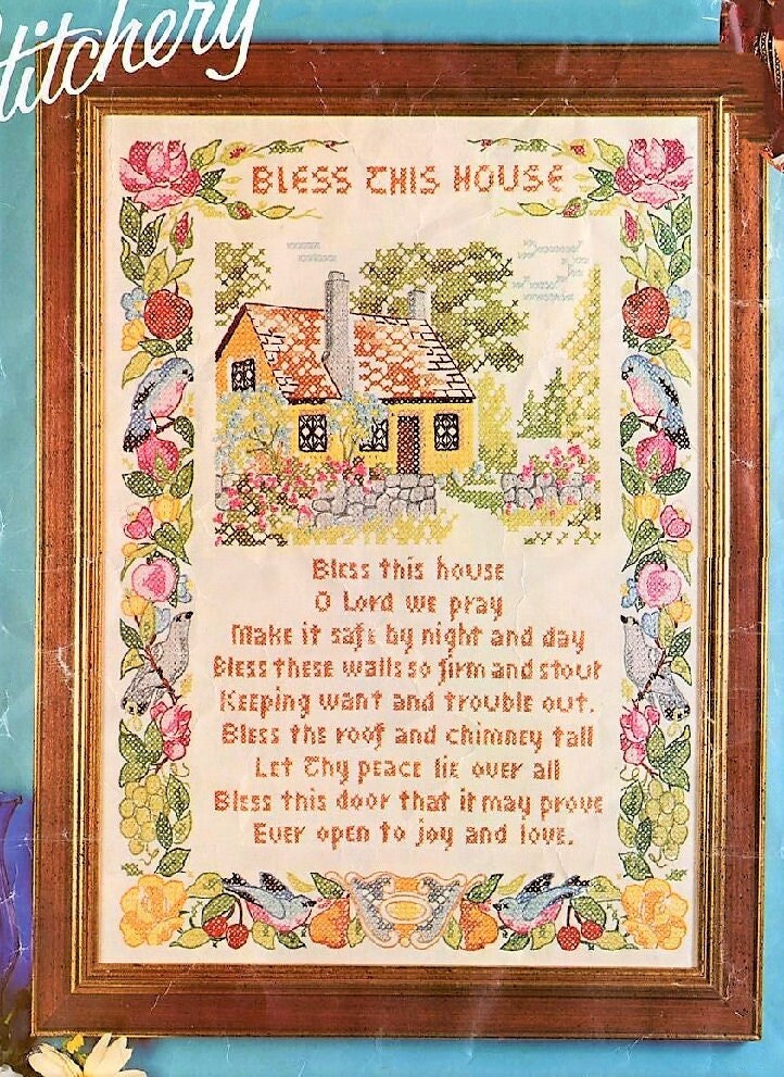 Vintage Cross Stitch Pattern Bless This House Prayer PDF Instant Digital Download Embroidery Needlepoint Home Blessings 12x14