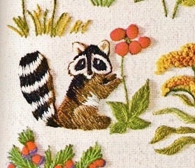Vintage Crewel Embroidery Pattern Woodland Animals Berries Flower Blossoms Forest Friends Stitchery PDF Instant Digital Download