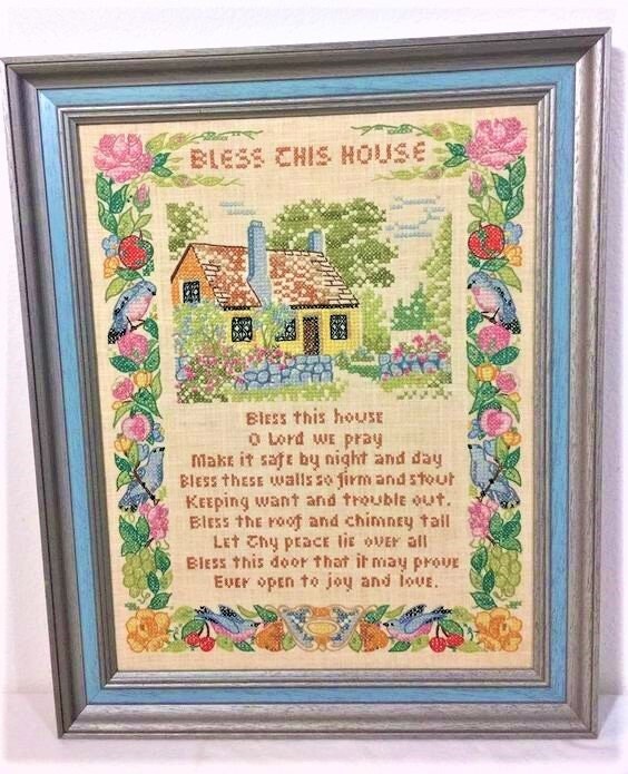 Vintage Cross Stitch Pattern Bless This House Prayer PDF Instant Digital Download Embroidery Needlepoint Home Blessings 12x14