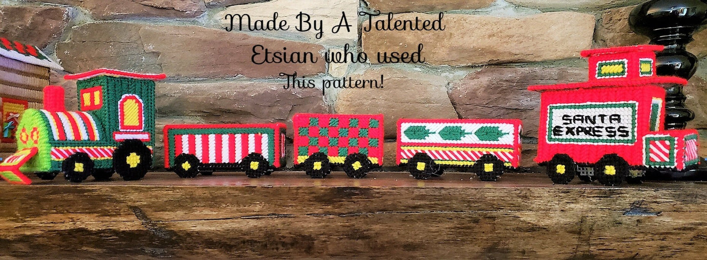 Vintage Santa Express Holiday Train Patterns In Plastic Canvas Christmas Train Tissue Holder PDF Instant Digital Download 7 Mesh