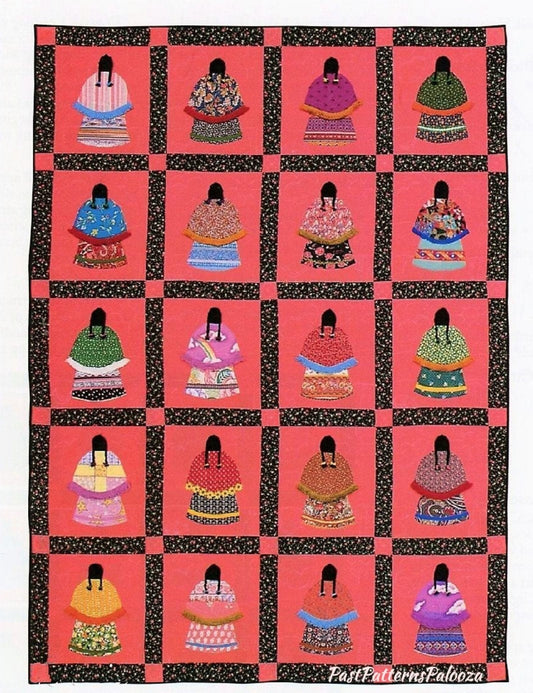 Vintage Sewing Pattern Native American Little Indian Girls Bed Quilt PDF Instant Digital Download Patchwork Applique Block Sunbonnet Variant