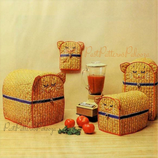 Vintage Sewing Pattern Quilted Kitchen Kittens Set Calico Cat Blender Mixer Toaster Covers Pot Holder PDF Instant Digital Download Cute Cats