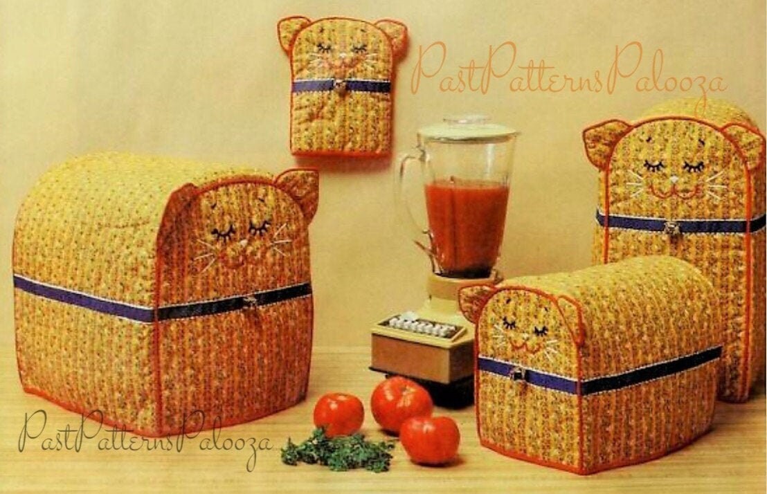 Vintage Sewing Pattern Quilted Kitchen Kittens Set Calico Cat Blender Mixer Toaster Covers Pot Holder PDF Instant Digital Download Cute Cats