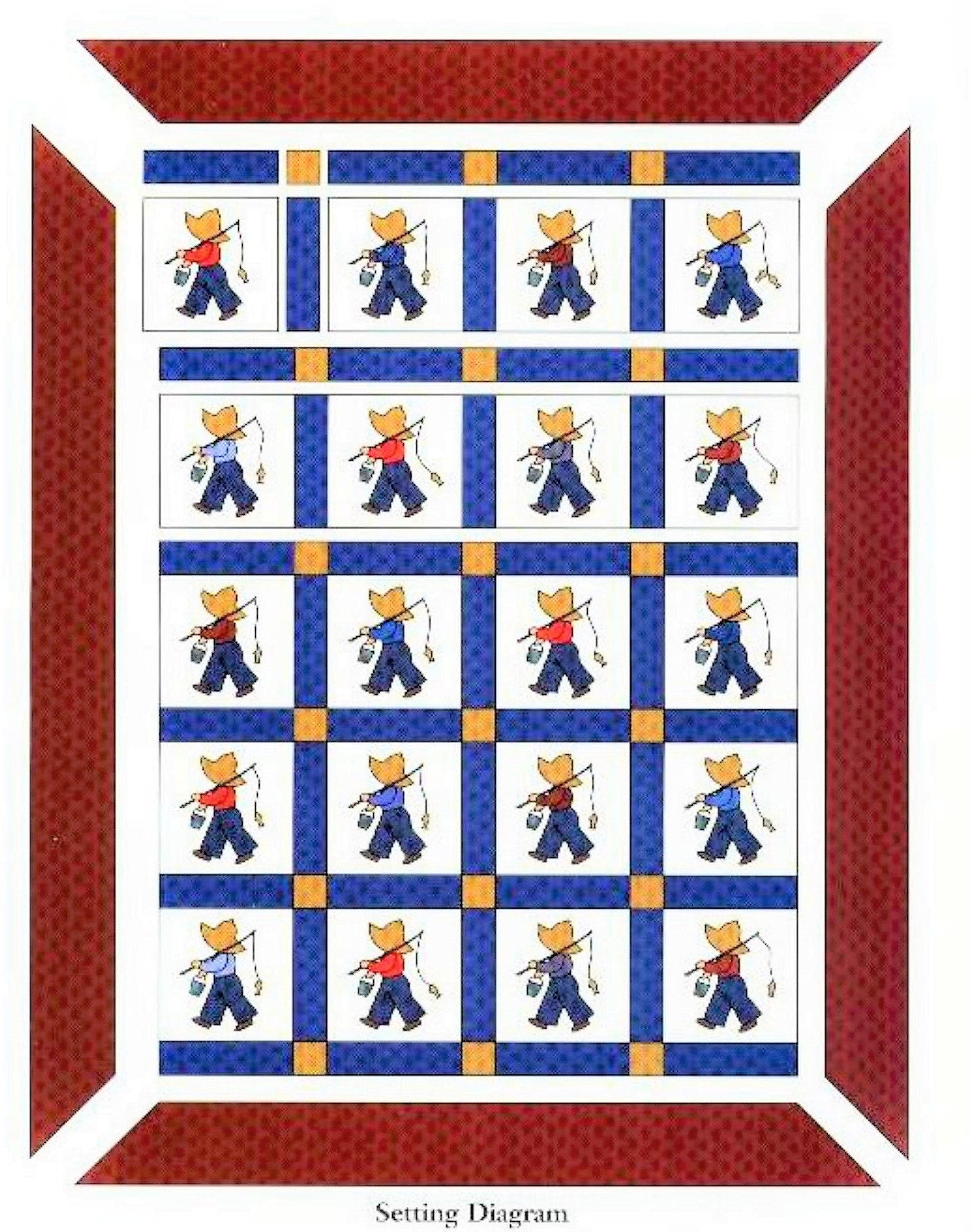 Vintage Sewing Pattern Fisherman Fred Bed Quilt PDF Instant Digital Download Little Boys Patchwork Applique Bedspread Sunbonnet 73x94