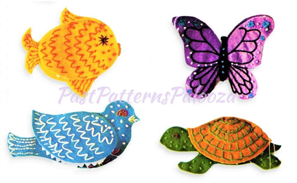 Vintage Sewing Pattern Cute Kitsch Felt Animal Needle Book Cases PDF Instant Digital Download Embroidered Fish Bird Butterfly Turtle Holders