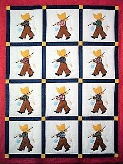 Vintage Sewing Pattern Fisherman Fred Bed Quilt PDF Instant Digital Download Little Boys Patchwork Applique Bedspread Sunbonnet 73x94