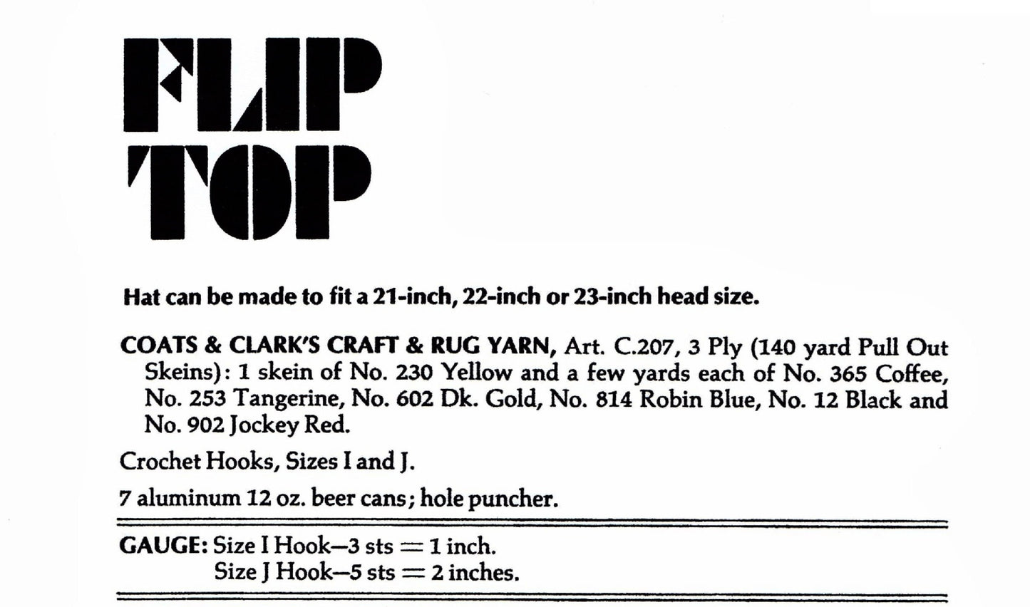 Vintage Crochet Pattern Funny Beer Can Soda Pop Can Hat PDF Instant Digital Download Unisex Adult Three Sizes
