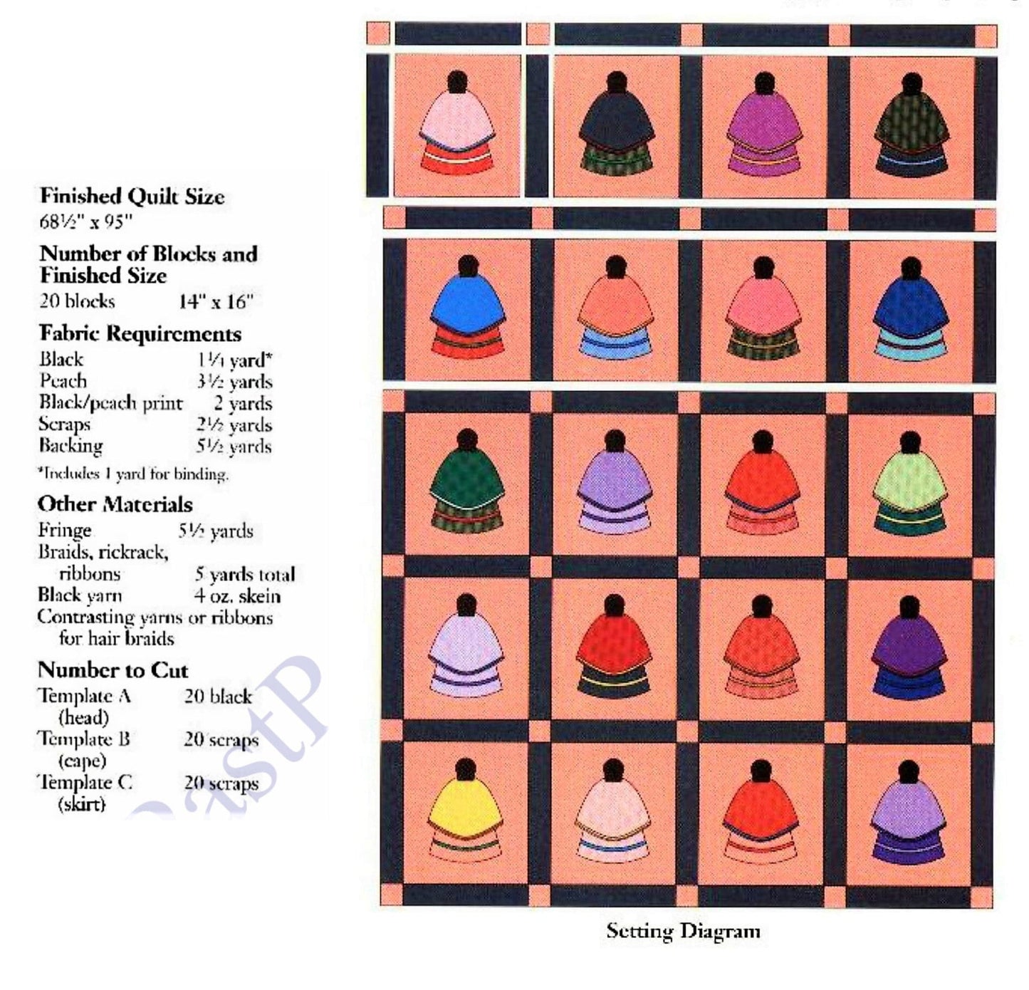 Vintage Sewing Pattern Native American Little Indian Girls Bed Quilt PDF Instant Digital Download Patchwork Applique Block Sunbonnet Variant