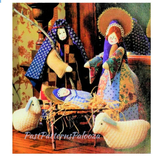 Vintage Christmas Sewing Pattern 12" Traditional Patchwork Nativity Plush Set PDF Instant Digital Download Sewn Fabric 6 Figures