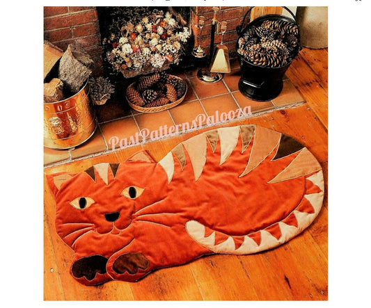 Vintage Sewing Pattern Quilted Velvet Kitty Cat Rug PDF Instant Digital Download Soft Quilting Applique Project 24x42