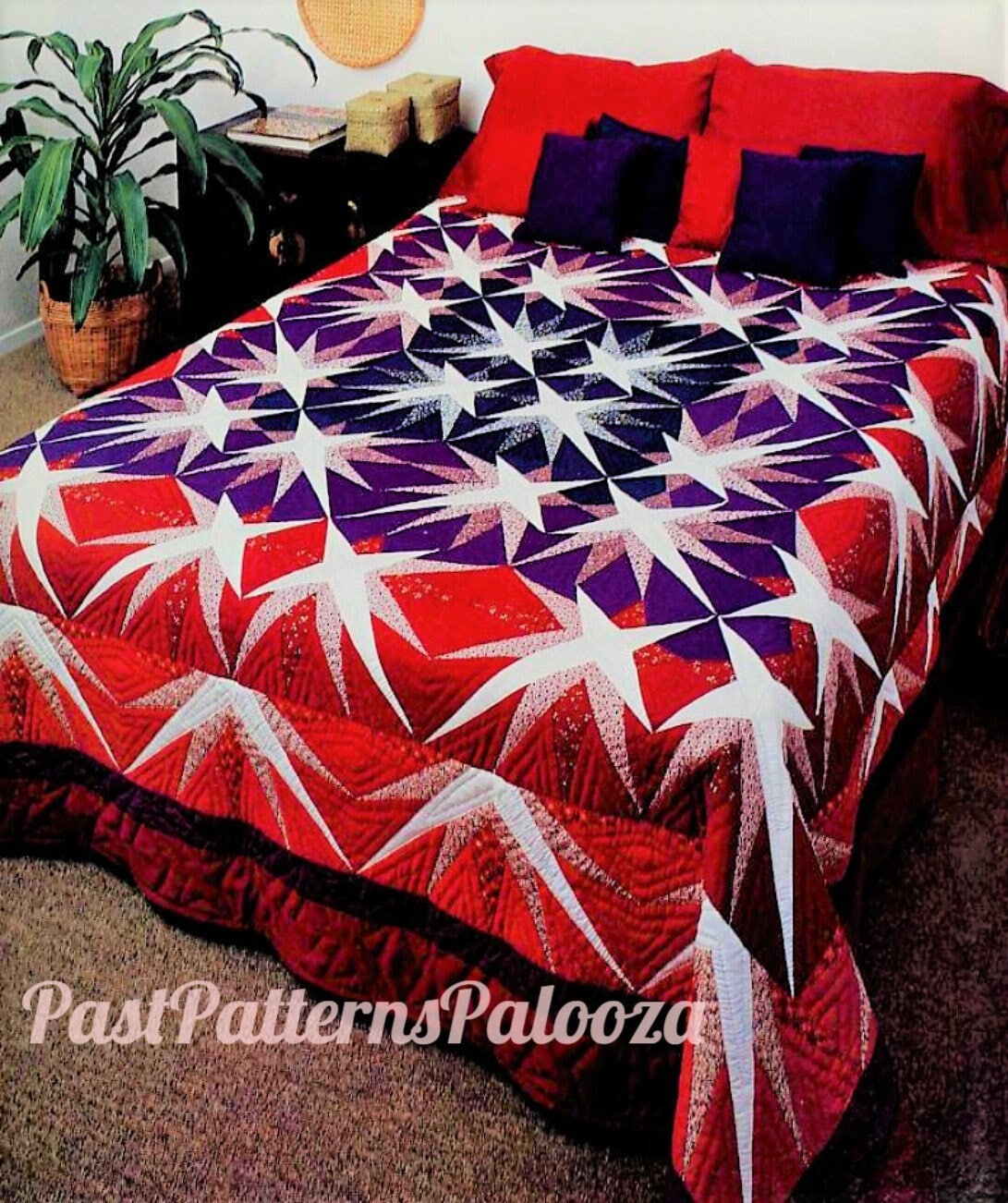 Vintage Sewing Pattern Starry Night Bed Quilt PDF Instant Digital Download Patchwork Applique Star Block Quilting Northern Lights 92x100