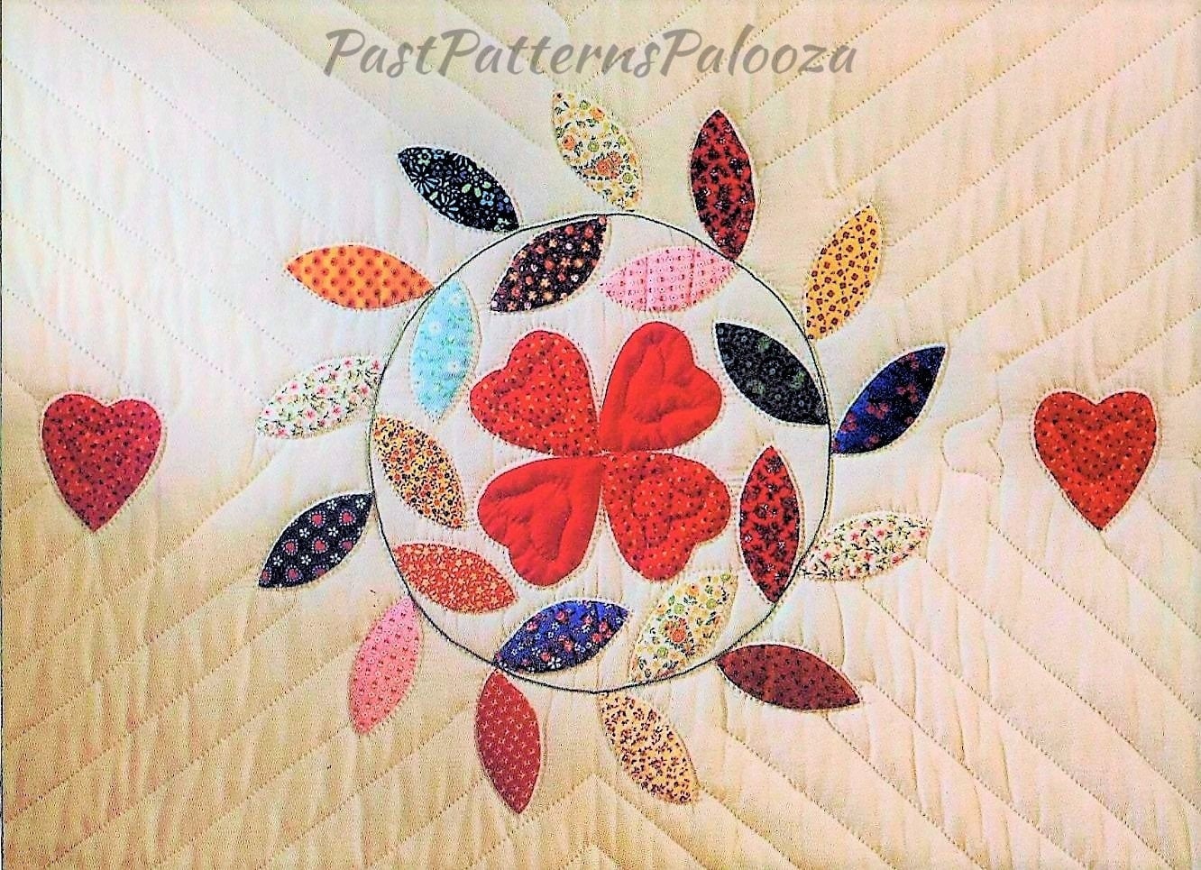 Vintage Sewing Pattern Bridal Wreath Bed Quilt PDF Instant Digital Download Hearts Flowers Applique Bedspread Traditional Wedding Gift