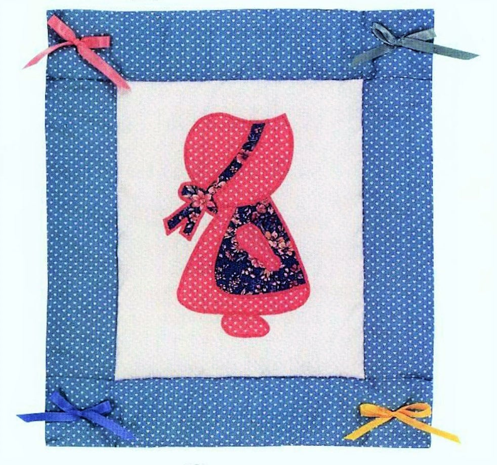 Vintage Sewing Pattern Classic Sunbonnet Sue Bed Quilt PDF Instant Digital Download Twin Bed Patchwork Applique Blocks Bedspread 52x73