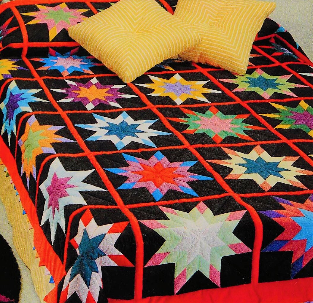 Vintage Sewing Pattern Classic Star Bed Quilt PDF Instant Digital Download Pretty Pieced Diamonds Bedspread Prairie Point Edge