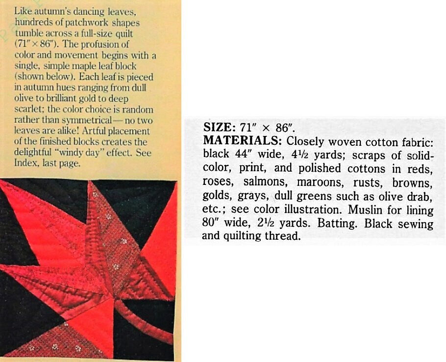 Vintage Sewing Pattern Windy Autumn Falling Leaves Patchwork Bed Quilt Wall Hanging PDF Instant Digital Download Autumn Blanket 71x86"
