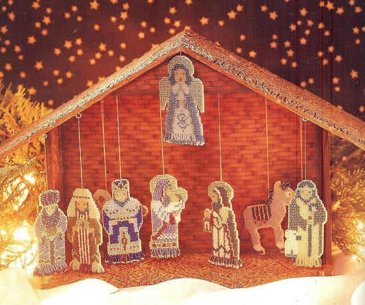 Vintage Christmas Beading Pattern Nativity Scene Ornaments & Wood Creche Display PDF Instant Digital Download Perforated Paper Holiday Craft