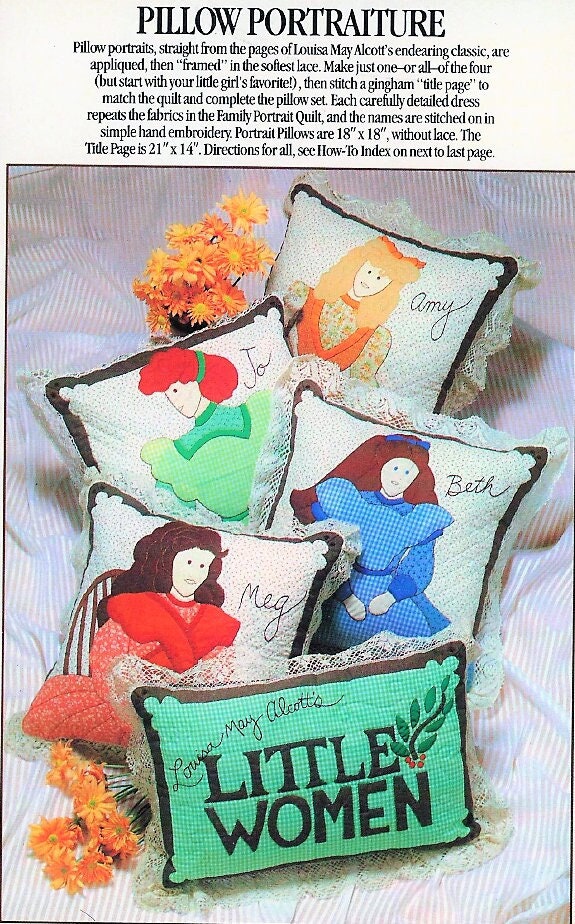 Vintage Sewing Pattern Little Women Bed Pillows & Quilt or Wall Hanging PDF Instant Digital Download Applique Bed Set