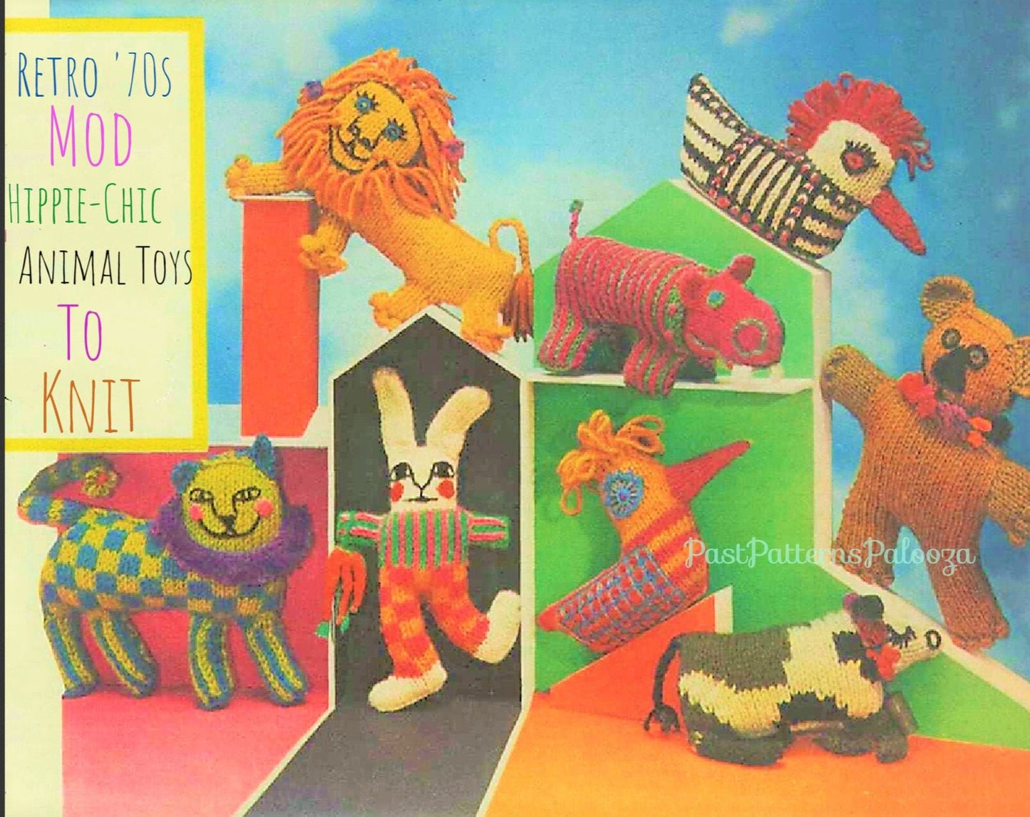Vintage Knitting Pattern Knit Mod Menagerie Animals PDF Instant Digital Download 1968 Knitted Funky Hippie Psychedelic Amigurumi Soft Toys
