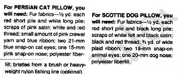 Vintage Sewing Pattern Scottie Dog Persian Cat Pillows PDF Instant Digital Download Realistic Faux Fur Pets Plush Cushions 18x18