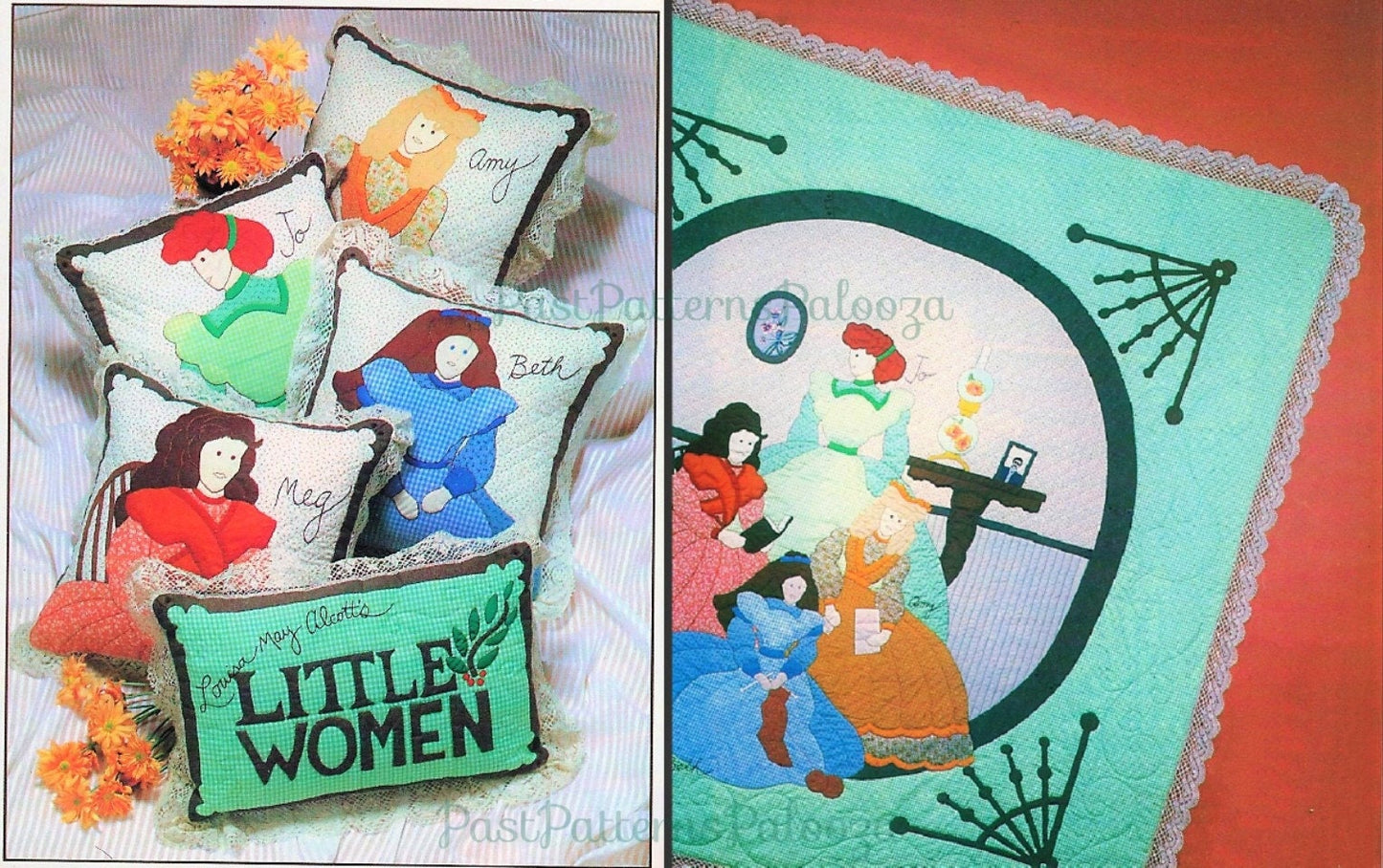 Vintage Sewing Pattern Little Women Bed Pillows & Quilt or Wall Hanging PDF Instant Digital Download Applique Bed Set