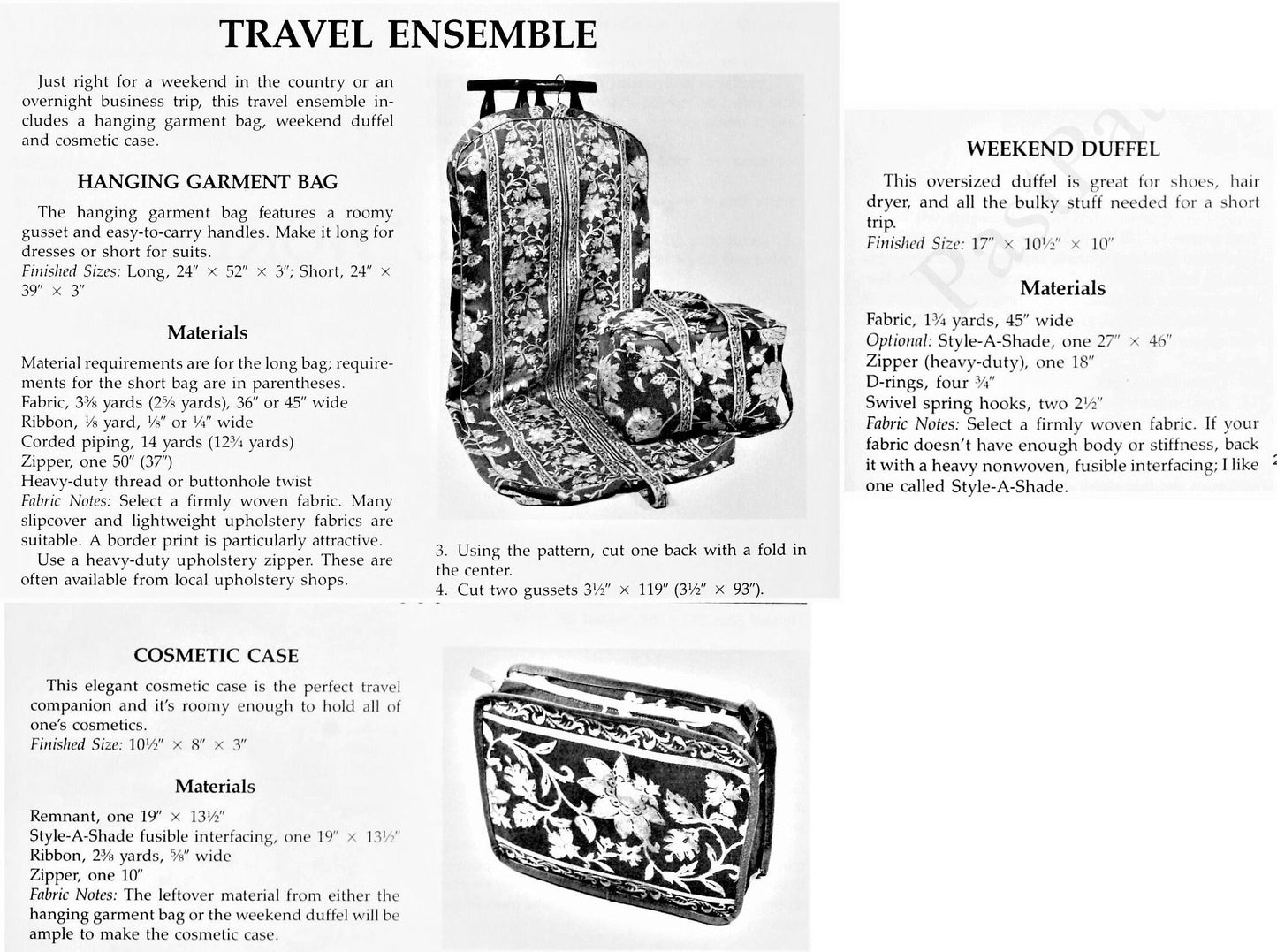 Vintage Travel Ensemble Sewing Pattern Hanging Garment Bag Tote Duffle Bag Cosmetic Case PDF Instant Digital Download Fabric Travel Trio
