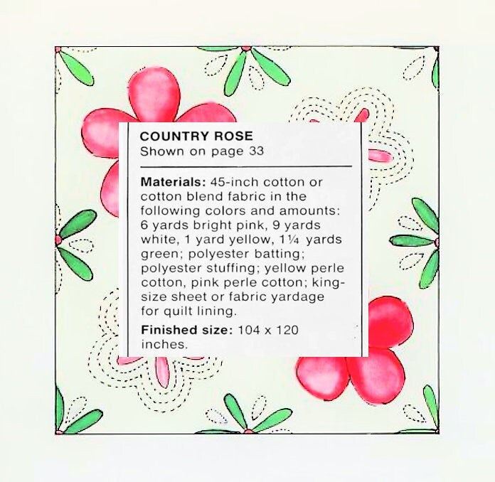 Vintage Sewing Pattern Country Rose Flowers Bed Quilt PDF Instant Digital Download Full Bloom Roses Cotton Applique Block Quilting 104x120