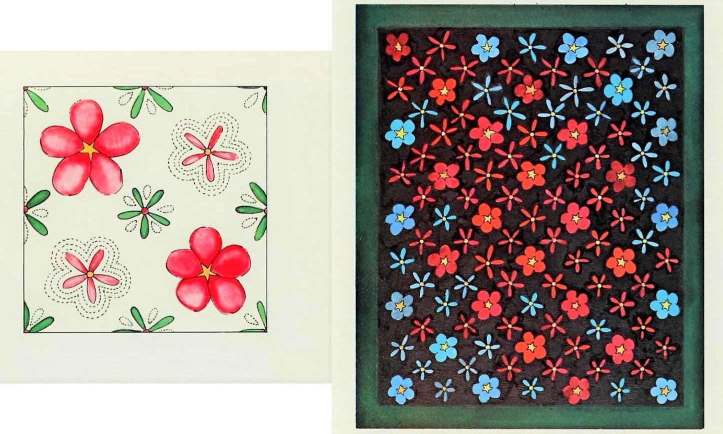 Vintage Sewing Pattern Country Rose Flowers Bed Quilt PDF Instant Digital Download Full Bloom Roses Cotton Applique Block Quilting 104x120