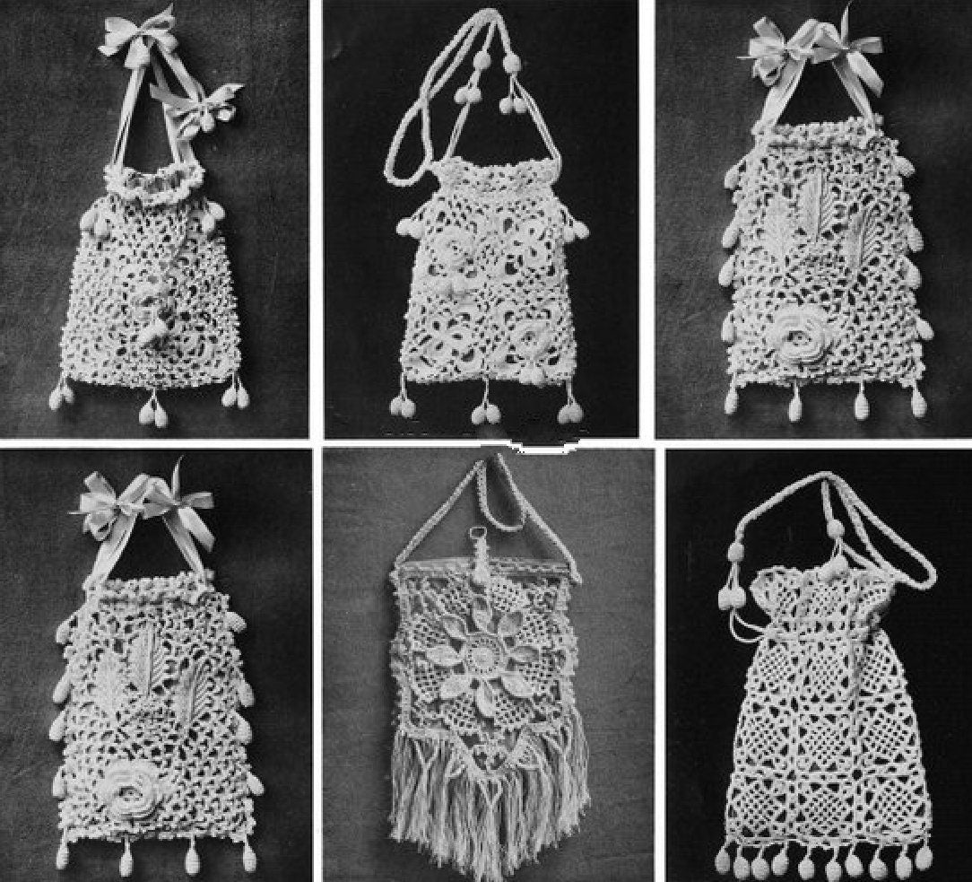 Vintage Patterns 1912 Glossilla Book of Crochet Novelties PDF Instant Digital Download Book Edwardian Titanic Era Handbags Belt Baby Bonnet