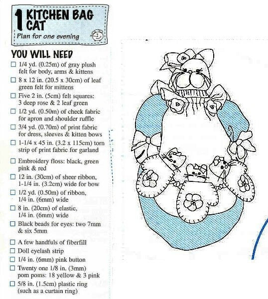Vintage Sewing Pattern Mrs Bunny Kitty Cat Kitchen Bag Holders Catchers PDF Instant Digital Download Plush Fabric Plastic Bag Organizers