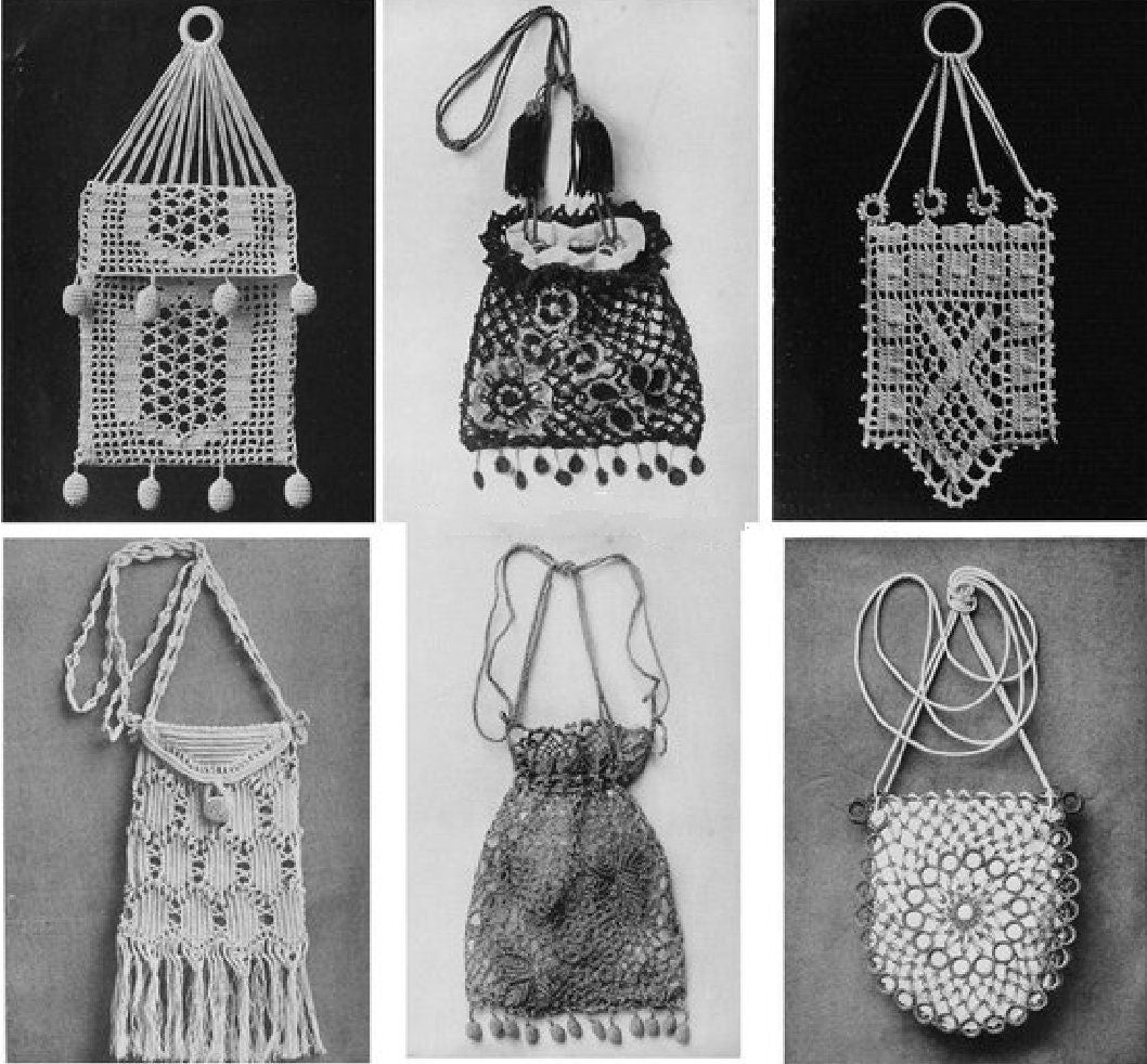Vintage Patterns 1912 Glossilla Book of Crochet Novelties PDF Instant Digital Download Book Edwardian Titanic Era Handbags Belt Baby Bonnet