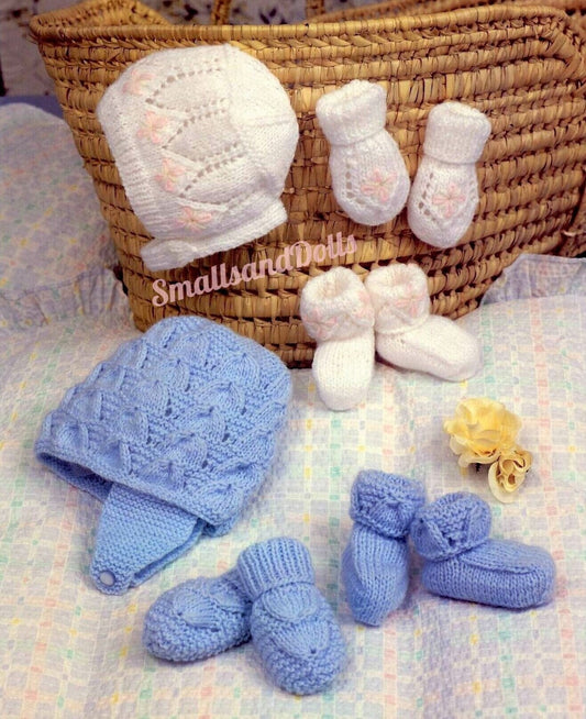 Vintage Knitting Patterns Baby Hats Bonnets Helmets Booties Mitts Sets PDF Instant Digital Download 0-12 m DK 8 Ply