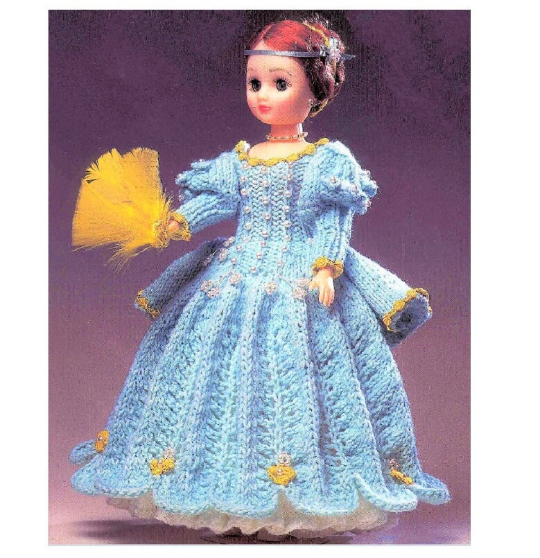 Vintage Knitting Pattern 15" Renaissance Medieval Doll Fancy Gown Dress Outfit PDF Instant Digital Download Period Dress Costume DK