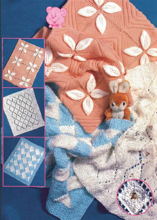 Vintage Knitting Patterns Diamonds & Leaf Baby Blanket Pram Covers 3 Designs PDF Instant Digital Download DK and Chunky