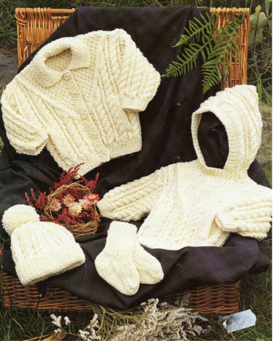 Vintage Knitting Pattern Baby Child Cable Aran Sweater Hoodie Jacket Hat Socks Set PDF Instant Digital Download 0-10 Yrs