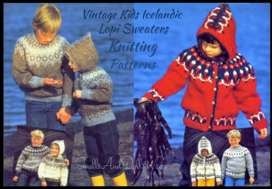 Vintage Knitting Patterns Kids Nordic Lopi Icelandic Sweaters Hoodies Jackets PDF Instant Digital Download Fair Isle Jumper 2-12 yr 12 Ply